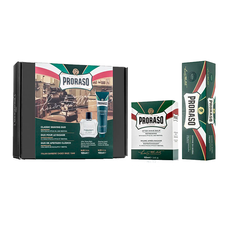 Dárková sada krém na holení a balzám po holení Proraso Green - eukalyptus